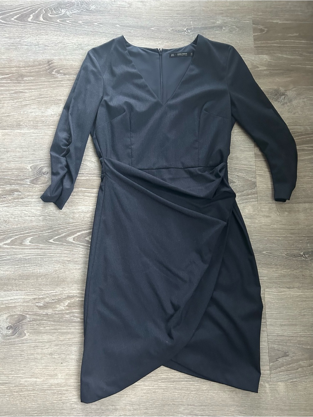 Zara Black Long-Sleeve V-Neck Wrap Dress